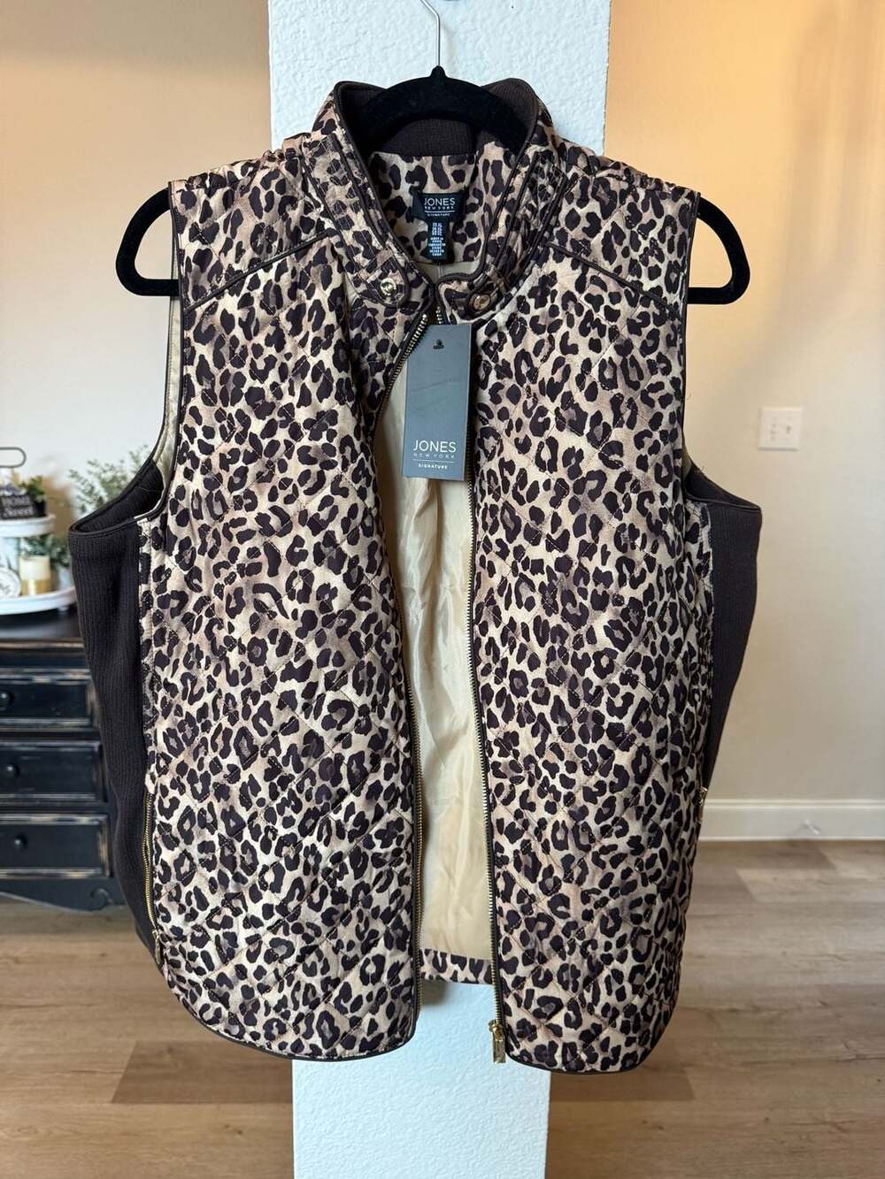 Jones New York Signature Quilted Leopard Print Vest XL